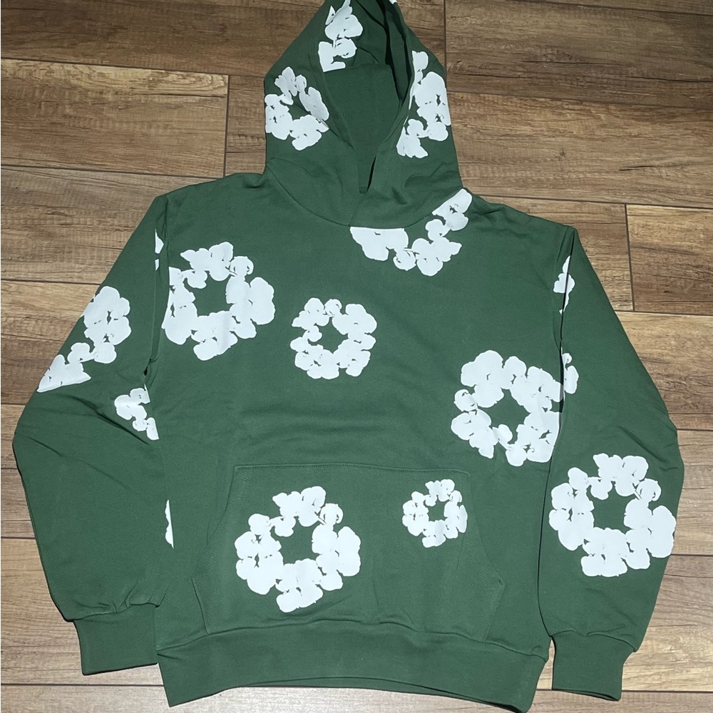 Denim Tears Mens Green Floral Flower Pullover Hoodie Sweater Size Large